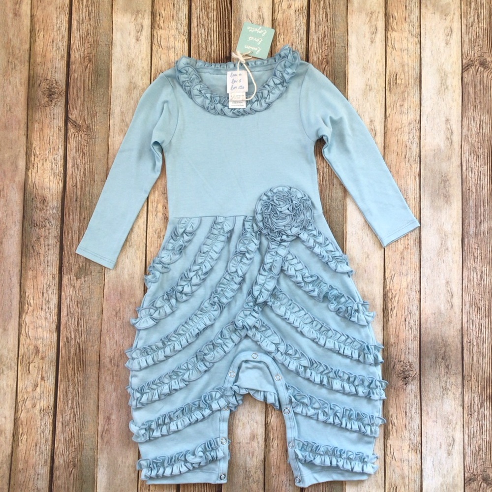 NWT Lemon Loves Lime Blue Ruffle Lulu Romper